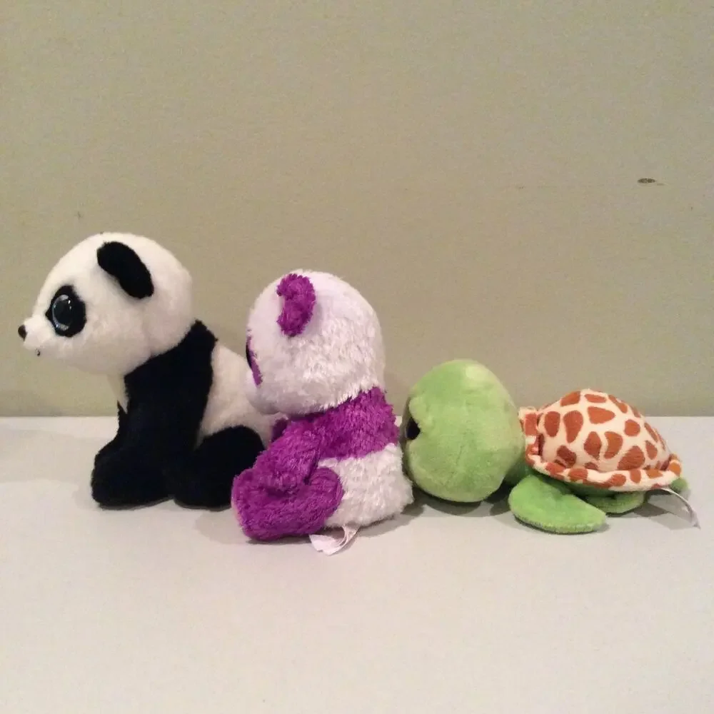 TY Beanie Boos Boom Boom And Ming Panda Zippy Turtle Plush